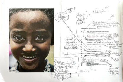 Handschriftliche Notizen zum Inhaltsverzeichnis neben einem Kinderporträt